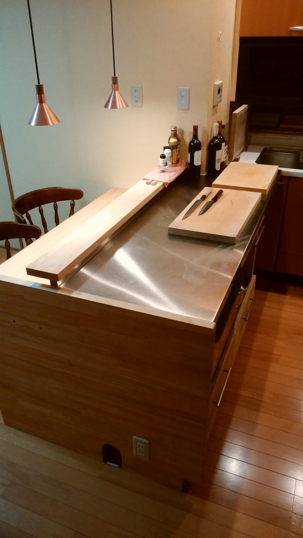 最適な材料 キッチンカウンター オークの無垢板 木製 国産 キッチン収納